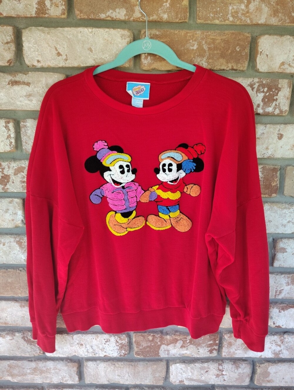 Vintage Disney Comic Relief Minnie & Mickey Mouse Embroidered Sweatshirt Sz L